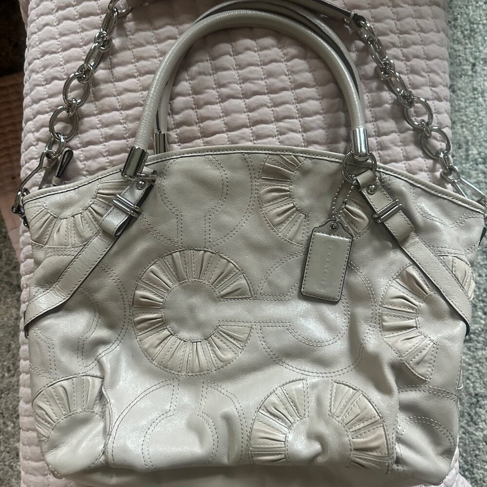 Coach Sophia Khaki Bone Leather Shoulder Bag Vintage